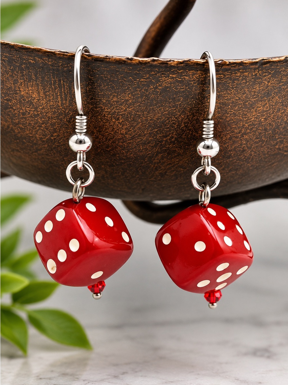 Handmade Red Dice Dangle Earrings | Vintage Style Novelty Bead Earrings